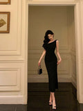 Sexy Sheath One Shoulder Black Sleeveless Prom Dresses Party Dress Summer Birthday Outfits 18th Birthday Dresses HZ1121