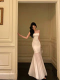 Sexy Mermaid Spaghetti Straps White Sleeveless Prom Dresses Party Dress Summer Birthday Outfits 20th Birthday Dresses HZ1121