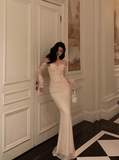 Sexy Sheath Off The Shoulder White Long Sleeves Satin 21st Birthday Dress Party Gown Birthday Outfits Birthday Dress Ideas For Women HZ1121