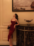 Sexy Sheath Red Spaghetti Straps Satin 21st Birthday Dress Party Gown Birthday Outfits Birthday Dress Ideas For Women HZ1121