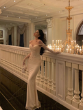 Sexy Sheath Off The Shoulder White Long Sleeves Satin 21st Birthday Dress Party Gown Birthday Outfits Birthday Dress Ideas For Women HZ1121