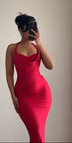 Pretty Mermaid Halter Red Satin Prom Dresses Black Girl Graduation Dress HZ1121