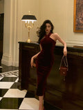 Sexy Sheath Halter Burgundy Velvet Sleeveless Prom Dresses Party Dress Summer Birthday Outfits Birthday Dresses HZ1121