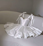 Cute A line Spaghetti Straps Satin Formal 8th Grade Homecoming Dresses White Summer Middle School Hoco Dress Homecoming Outfits HZ1121