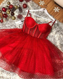 Fancy Short Hoco Dresses Ball Gown Spaghetti Straps Red Mini Formal 8th Grade Homecoming Dresses Summer Middle School Homecoming Outfits HZ1121