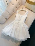Cute A line Square Lace Short Homecoming Dress Summer Middle School Formal 8th Grade Hoco Dresses Summer Holiday Dress White Birthday Outfits HZ1121