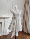 Cute A line Square Neck Short Satin White Formal 8th Grade Homecoming Dresses Summer Middle School Hoco Dress Homecoming Outfits HZ1121
