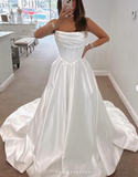 Classic Bridal Gown A Line Sweetheart Satin White Wedding Dresses Minimalist Bridal Gowns HZ1121