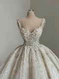 Classic Bridal Gown Ball Gown Spaghetti Straps Sequin White Wedding Dresses Minimalist Bridal Gowns HZ1121