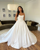 Classic Bridal Gown Ball Gown Strapless Satin White Summer Wedding Dresses Minimalist Bridal Gowns HZ1121