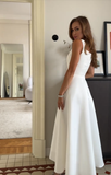 Classic Bridal Gown A line Square Satin White Summer Wedding Dresses Minimalist Bridal Gowns HZ1121