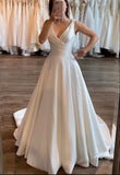 Pretty Wedding Dress Ball Gown V Neck Satin White Wedding Dresses Bridal Gowns HZ1121