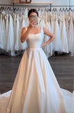 Classic Bridal Gown A line Square Satin White Summer Long Wedding Dresses Minimalist Bridal Gowns HZ1121