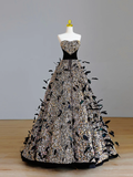 Elegant Glamour Ball Gown Strapless Black Sequin Long Prom Dresses Party Dress Evening Dress HZ1121