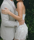 Rustic Wedding Dress Sheath Strapless White Sequin Short Summer Wedding Dresses Bridal Gowns HZ1121