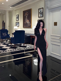 Elegant Glamour Mermaid V Neck Black Backless Long Prom Dress Party Dress Evening Dresses HZ1121