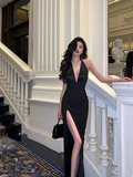 Elegant Glamour Mermaid V Neck Black Backless Long Prom Dress Party Dress Evening Dresses HZ1121