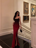 Sexy Mermaid Strapless Burgundy Satin 21st Birthday Dress Party Gown Birthday Outfits Birthday Dress Ideas For Women HZ1121