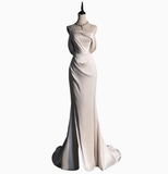 Classic Bridal Gown Mermaid One Shoulder Satin White Wedding Dresses Minimalist Bridal Gowns HZ1121