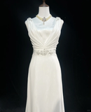 Classic Bridal Gown A line V Neck Chiffon Beads White Wedding Dresses Minimalist Bridal Gowns HZ1121