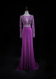 Elegant Glamour A Line Scoop Grape Chiffon Long Prom Dress Party Dress Evening Dresses HZ1121
