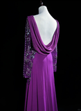Elegant Glamour A Line Scoop Grape Chiffon Long Prom Dress Party Dress Evening Dresses HZ1121