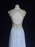 Vintage A Line Scoop Light Sky Blue Chiffon Long Prom Dress Party Dress Evening Dresses HZ1121