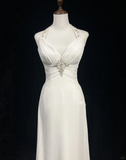 Classic Bridal Gown A line Halter Chiffon White Wedding Dresses Minimalist Bridal Gowns HZ1121