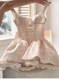 Cute Ball Gown Square Floral Pink Short Summer Birthday Dress Hoco Dress Birthday Outfit 21st Birthday Mini Party Dresses HZ1121