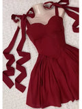 Cute A line Straps Short Burgundy Summer Birthday Dress Hoco Dress Birthday Outfit 23rd Birthday Party Dresses HZ1121