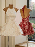 Cute Ball Gown Halter Satin Short Summer Birthday Dress Hoco Dress Birthday Outfit 23rd Birthday Mini Party Dresses HZ1121