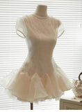Cute A line Scoop Short Short Sleeves Lace Summer Birthday Dress Hoco Dress Mini Birthday Outfit 21st Birthday Party Dresses HZ1121