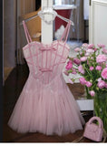 Simple A line Spaghetti Straps White Pink Lace Short Homecoming Dress Summer Hoco Dresses Cocktail Dress HZ1121