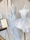 Cute Ball Gown Short Light Sky Blue Homecoming Dress Summer Hoco Dresses Cocktail Dress For Senior Teens HZ1121