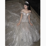 Ethereal Wedding Dress Mermaid Off The Shoulder Sequin Wedding Dresses Bridal Gowns HZ1121