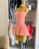 Cute A line Strapless Pink Summer Birthday Dress Hoco Dress Mini Birthday Outfit 18th Birthday Cocktail Dresses HZ1121