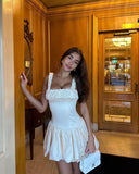 Cute A Line Square White Summer Homecoming Dress Hoco Dress Mini 18th Birthday Outfit Cocktail Dresses HZ1121