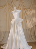 Pretty Wedding Dress Ball Gown High Neck Satin Ivory Long Wedding Dresses Bridal Gowns HZ1121