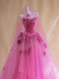 Gorgeous Ball Gown Sweetheart Hot Pink Floral Tulle Long Prom Dress Party Dress Graduation Dresses HZ1121