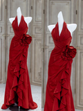 Gorgeous Mermaid Halter Red Satin 23rd Birthday Dress Prom Dress Birthday Outfits For Women HZ1121