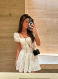 Cute A line Square Lace White Summer Homecoming Dress Hoco Dress Mini 18th Birthday Outfit Cocktail Dresses HZ1121