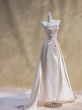Modest Wedding Dress Sheath Strapless Satin Beads Long Summer Wedding Dresses Bridal Gowns HZ1121