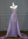 Gorgeous Mermaid Sweetheart Lilac Slit Sequin Long Prom Dress Party Dress Graduation Dresses With Cape HZ1121