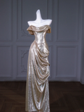 Classic Mermaid Sweetheart Sequin Gold Long Prom Dress Party Dress Graduation Dresses HZ1121