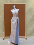 Gorgeous Mermaid Halter Silver Sequin Long Prom Dress Party Dress Graduation Dresses HZ1121