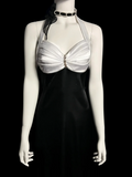 Vintage Mermaid Halter Black Satin Long Evening Party Gowns Evening Formal Dresses Prom Dress HZ1121