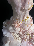 Modest Ball Gown Strapless Pink Chiffon Floral Long Prom Dress Party Dress Graduation Dresses Sweet 16 Dress HZ1121