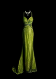 Vintage Mermaid Spaghetti Straps Green Backless Sequin Long Prom Dress Party Dress Graduation Dresses HZ1121