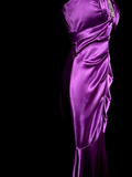 Vintage Mermaid Halter Satin Grape Satin Pleated Long Prom Dress Party Dress Graduation Dresses HZ1121