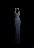 Pretty Mermaid Halter Navy Blue Sequin Backless Long Night Dinner Evening Dresses Formal Summer Wedding Guest Dresses Wedding Guest Outfits HZ1121